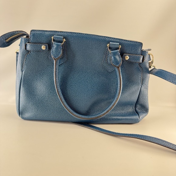HENRI BENDEL CARLYLE Caviar Tumbled Teal Blue Leather Satchel Tote Bag Crossbody - Picture 9 of 10